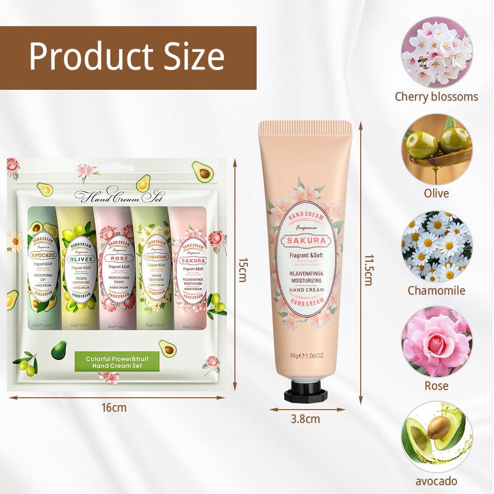 LOPHE Mini Crèmes pour les Mains,5 Pcs Ensemble de Crème pour les Mains,Crème Hydratante,Crème Mains Réparatrice,Crème Hydratante Pour Les Mains Pour les Mains et les Pieds Secs,B