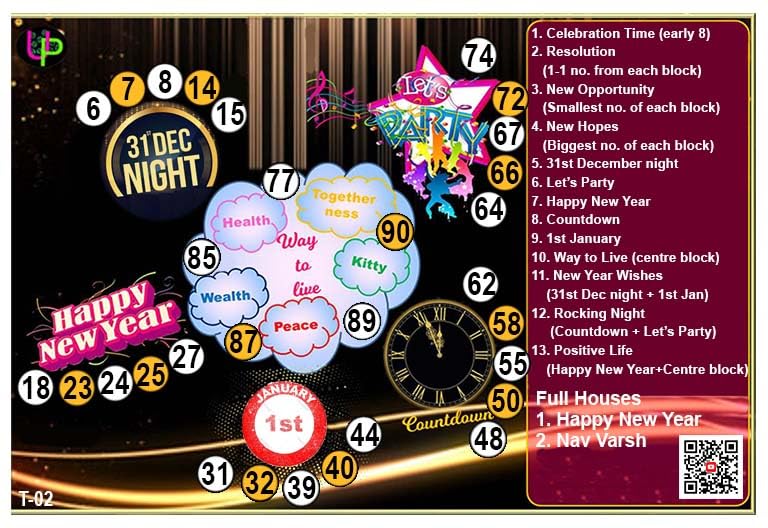Image of New Year Theme Tambola Tickets | Pink Black Theme 2026 (English) Festive Bingo Housie Cards for Holiday Gatherings & New Year Themed Events (Set of 15 Tickets)