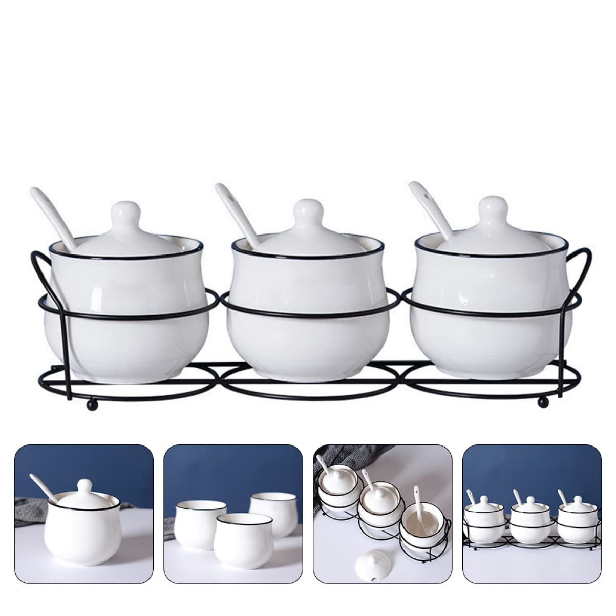 Alipis Set de 4 Pots à Épices en Céramique et Fer, Résistants aux Hautes Températures, Faciles à Nettoyer, Cuisine et Restaurant