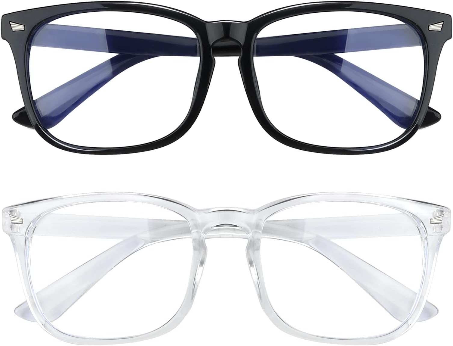 2 Pack, Blue Light Glasses for Women & Men, Computer Glasses, Black + Transparent, 2 PCS