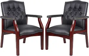 Black Leather Office Chairs Set of 2 -Ergonomic Executive Guest Chairs for Reception, Multi-Scene Use (Waiting Room, Meeting, Conference, Lobby, Conference, Church) High Back No Wheels with Arm Design