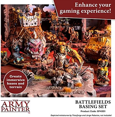 The Army Painter Battlefields Basing Set, with Green Static Grass, Green Tufts, White Snow Flock, Summer Undergrowth, Brown Sand, Rocks and 1 PVA Glue 50mL for Miniature Bases, Diorama Scenics