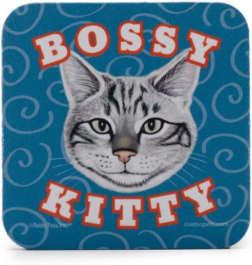 Retro Pets Bossy Kitty Coaster Foam Rubber Coaster, 4 x 4 inches (RP104)