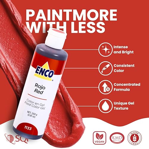 Miniatura 3 de ENCO Gel Colorante Alimentario Rojo 8.8 oz (250g) Concentrado, Vegano