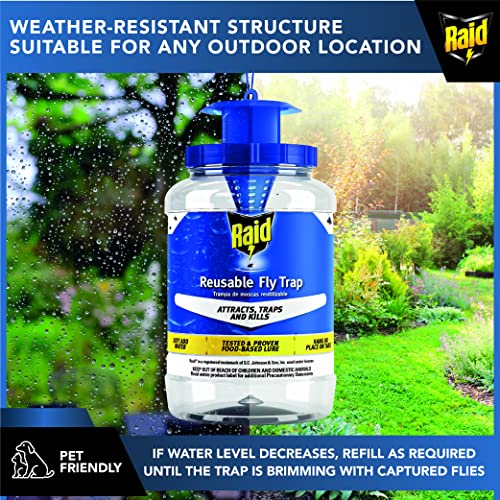 Raid Xl Fly Traps Outdoor With Fly Bait 1Pk- Outdoor Fly Trap &Hanging Strip- Xl Fly Catcher Jar, Keep Flies Away From Patio -Fly Killer Outdoor &Fly Repellent For Outdoor -Fly Bags Outdoor Disposable #TOP4