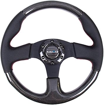 NRG Innovations NRG-ST-310CFRS Carbon Fiber Steering Wheel, 315mm with Red Stitching, Perforated Leather Trim