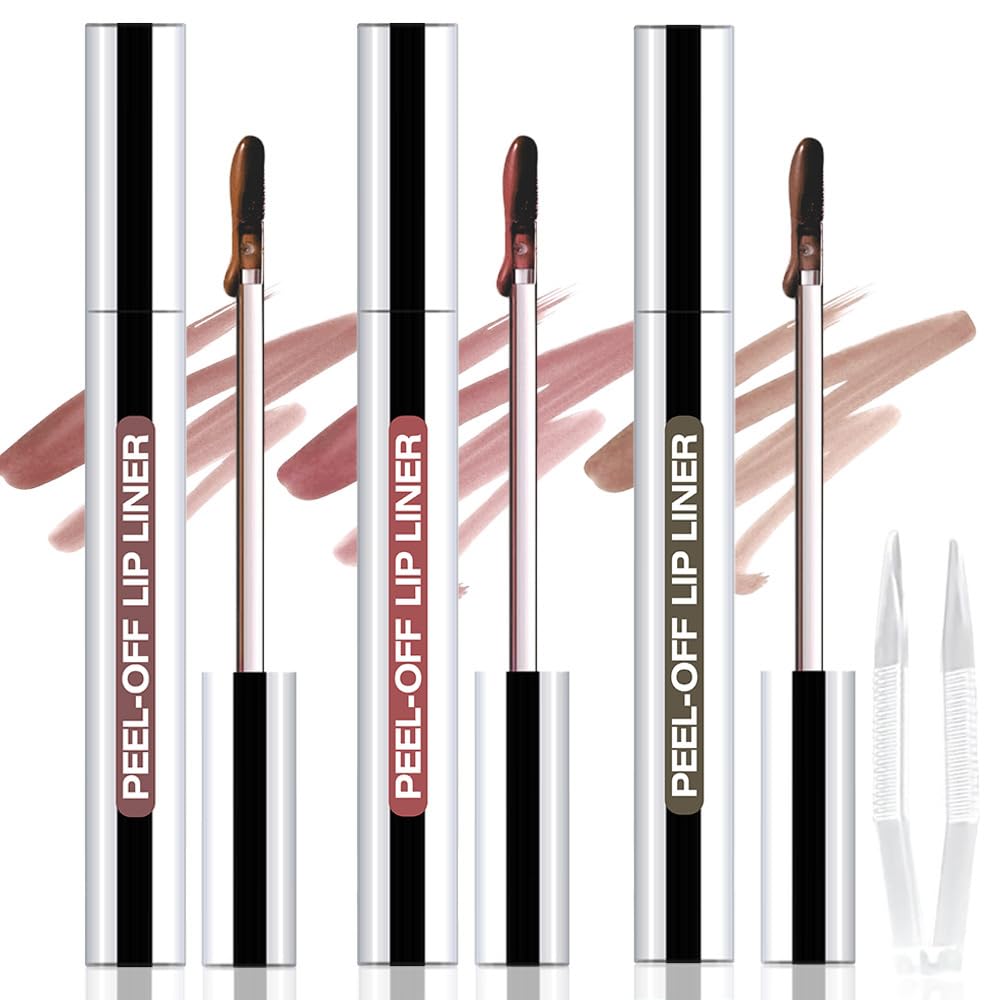3Pcs Matte Lip Stain Peel Off Lip liner with Tweezer, Peel Off Lip Stain, Long Lasting Waterproof Lipstick Lip Gloss Tattoo, Transfer-proof for All Skin Types (02#+03#+05#)