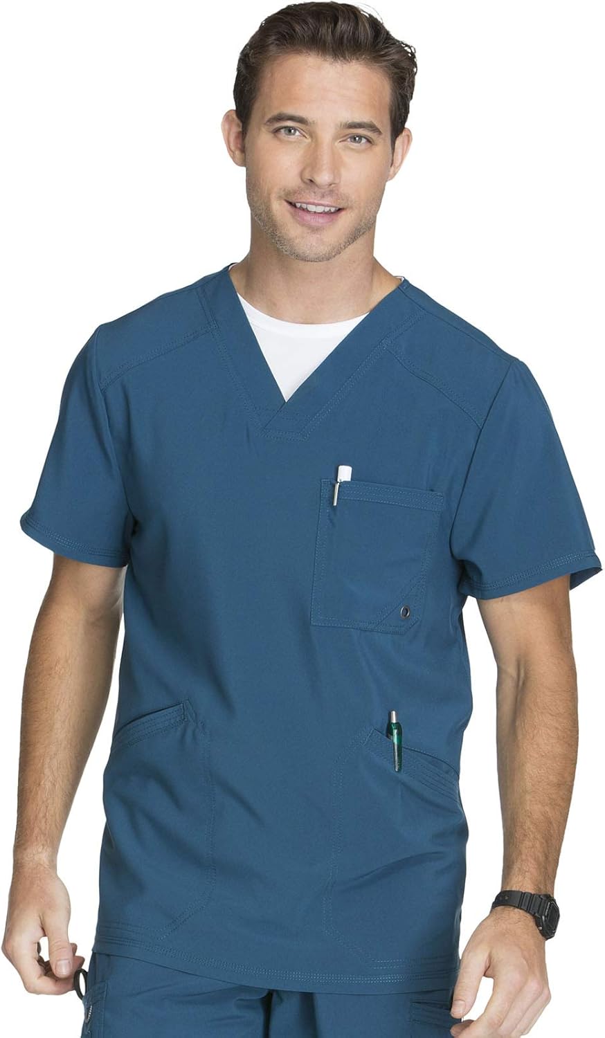 Cherokee Infinity Men Scrubs Set CK900A V-Neck Top & CK200A Fly Front Pant, Caribbean Blue- 4XL Top / 4XL Pant