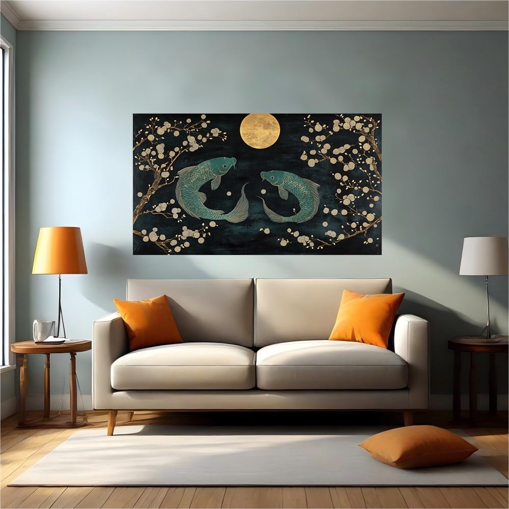 Vinilo de pared autoadhesivo de peces koi 120x80 cm para decoración de casa