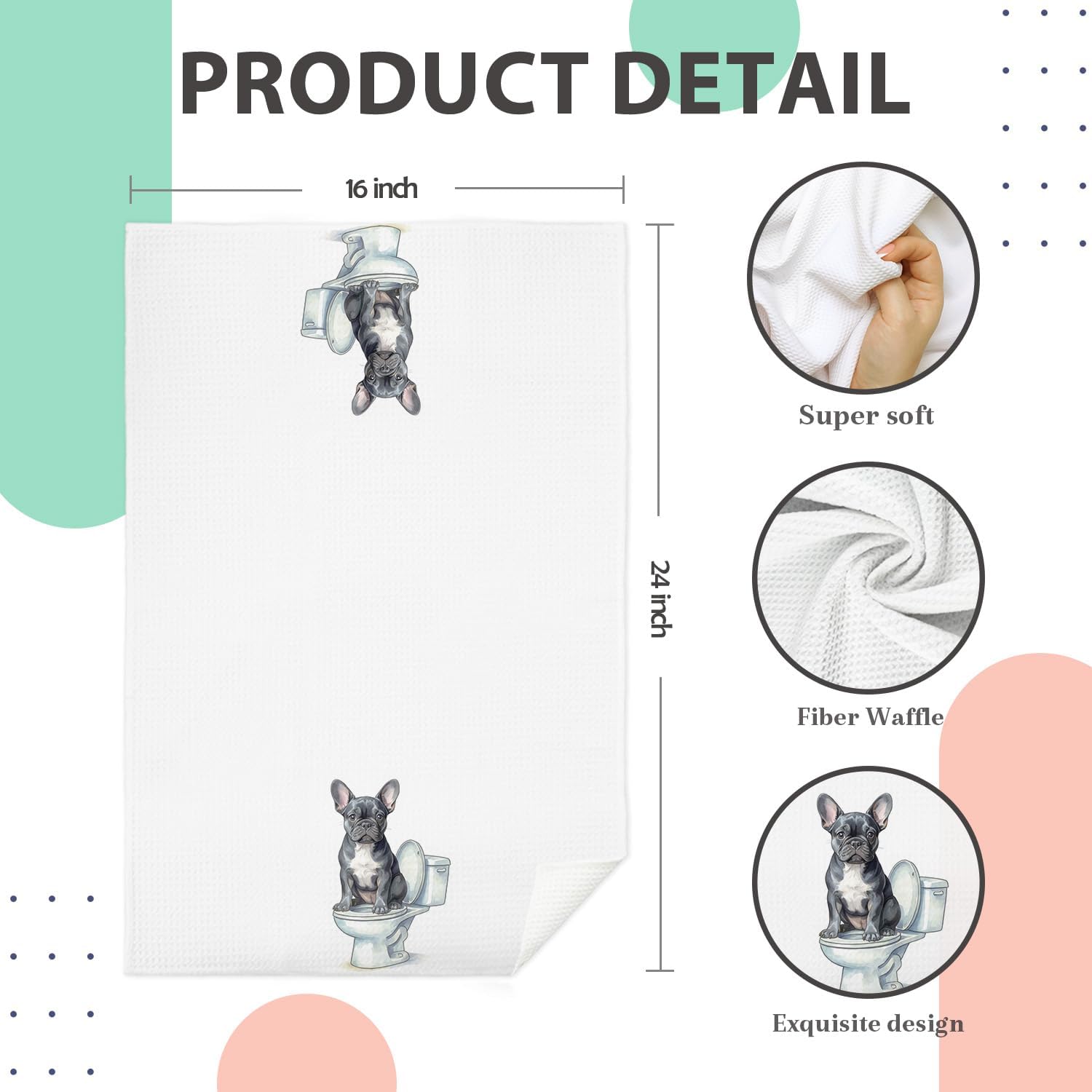 French Bulldog Bathroom Hand Towels, French Bulldog Lover Gifts for Women, Funny Frenchie Dog Decorative Hand Towels for Kids Bathroom Washroom, Frenchie Mom Gifts, 16x24 Inch Set of 2 image 2