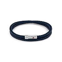 Tommy Hilfiger Jewelry Braccialetto da Uomo con Pelle Intrecciata Blu a Doppio Giro