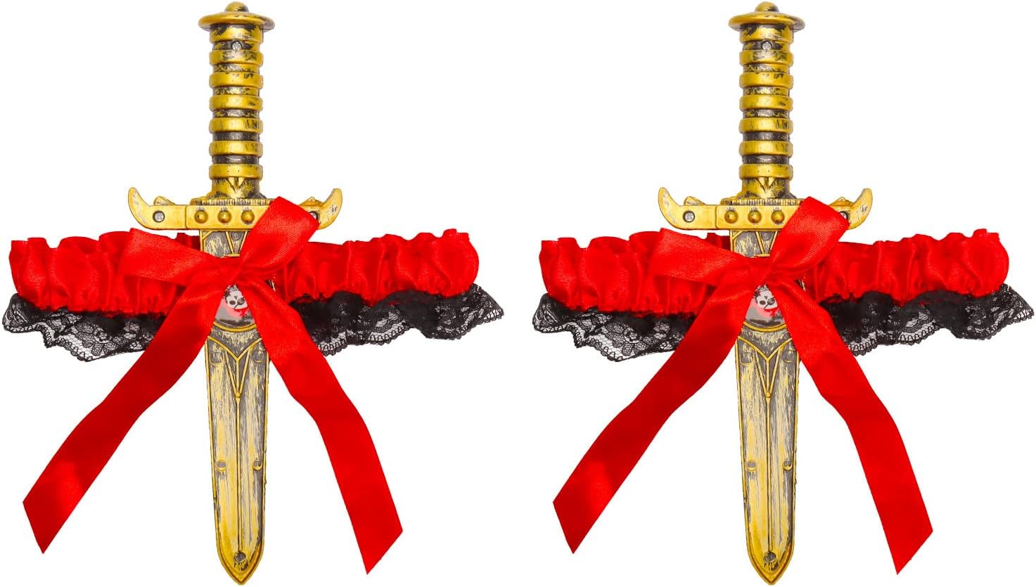 2 Pcs Bow Garter with Pirate Dagger Lace Bow Leg Ring Sword Leg Holster for Halloween Carnival Dress Up Props Women Girls Favor,Red