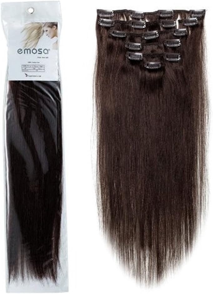 Emosa 100% Real Human Hair Straight Remy Hair Clip in Hair Extensions(#2 Dark Brown,20inch,70g)