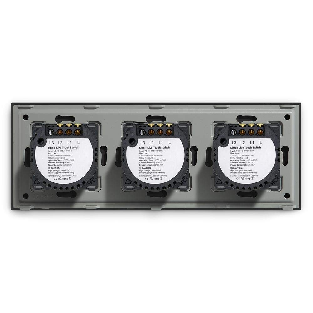 Interruptor Tactil, Interruptor Tactil Pared Toque Interruptores de luz táctil Sensor Interruptor de pared Panel de vidrio 6Gang 1way Interruptores Dark Blacklight Blanco Negro Dorado 300W / Gang(Gold