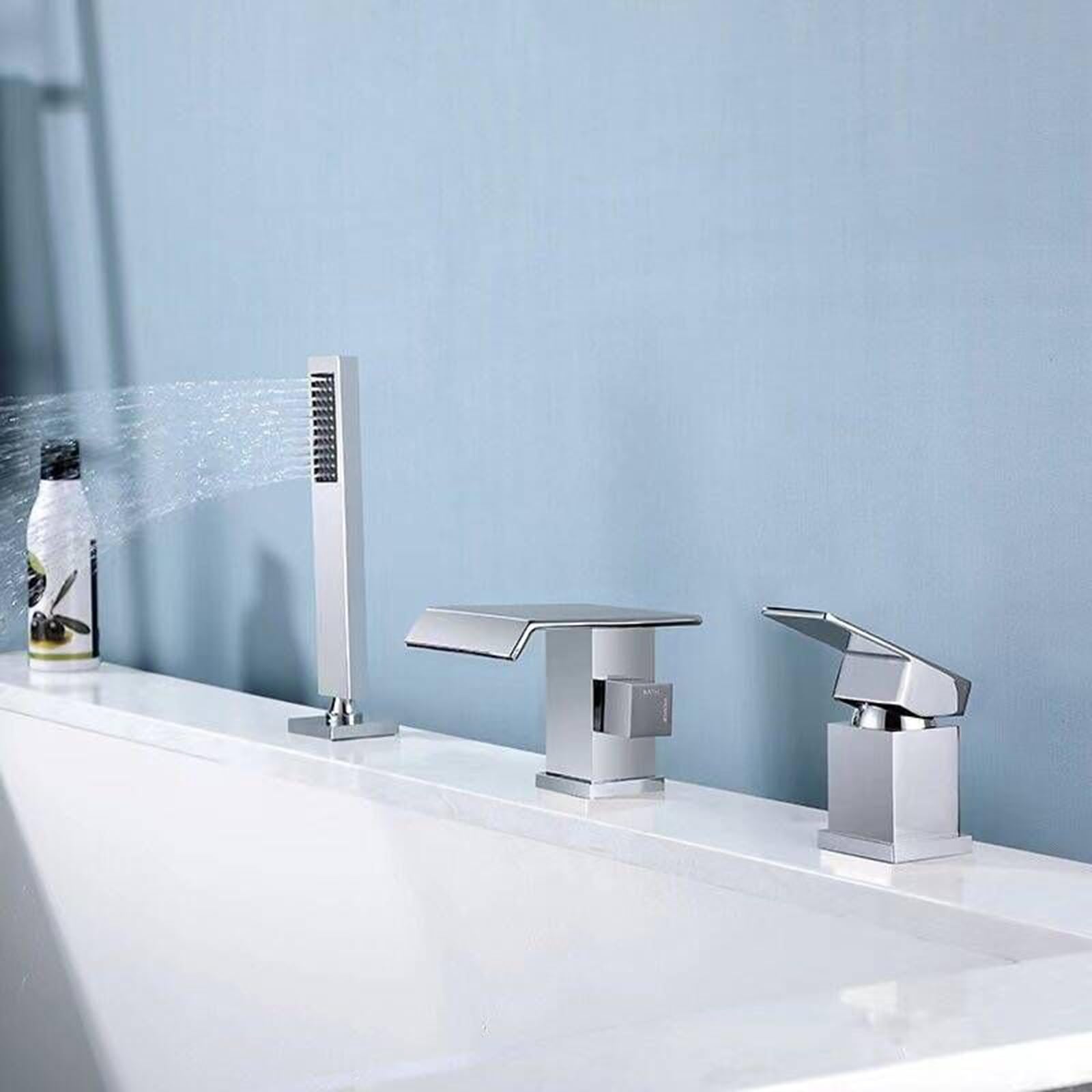 ZYCHSJXA Waterfall Tap Bath Mixer with Shower Attachment 3 Hole Taps Faucet Bathtub Chrome