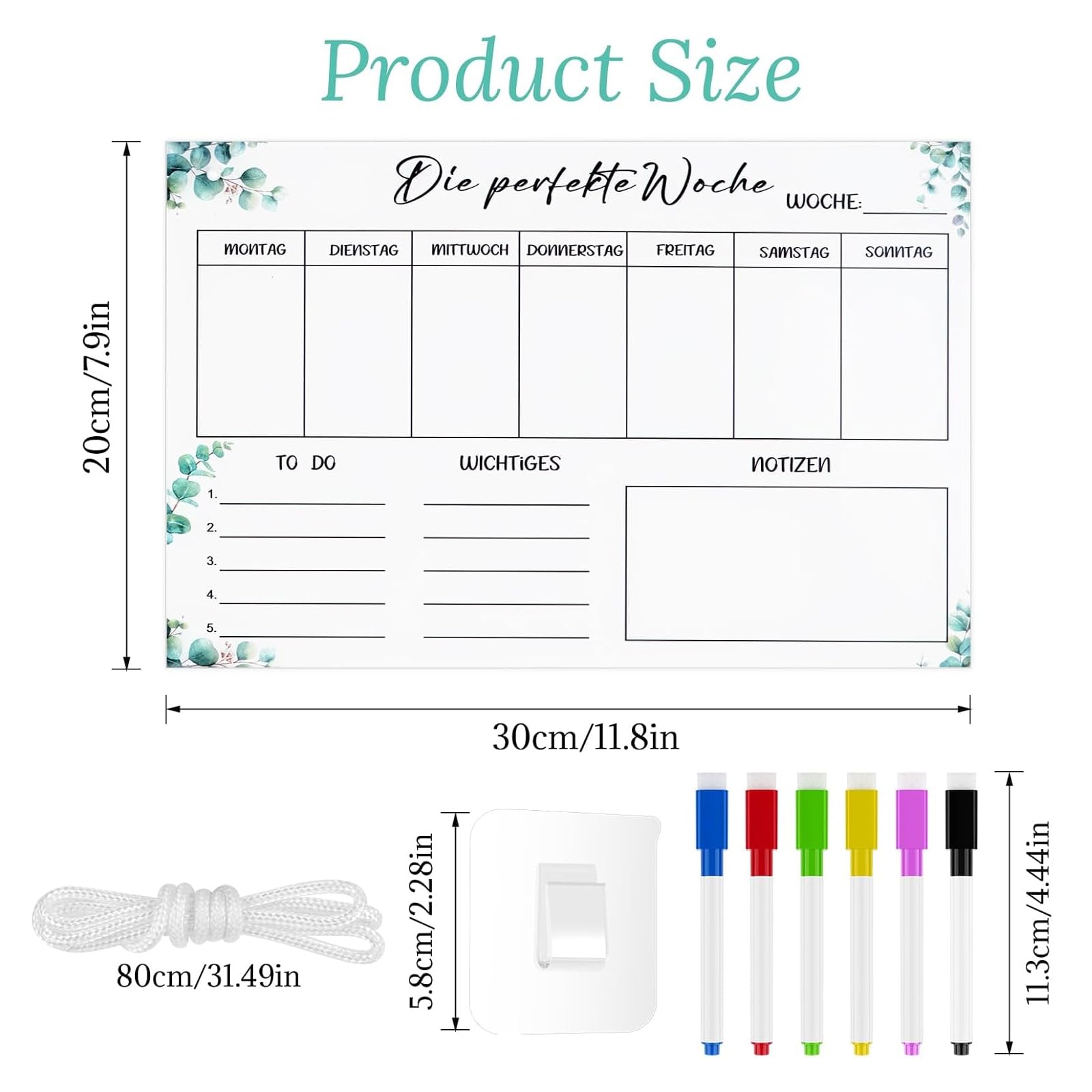 Planificateur Hebdomadaire Acrylique 30x20cm Avec 6 Marqueurs - Tableau Effaçable Pour Frigo Bureau Cuisine