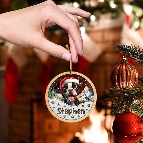 Miniatura 9 de Adorno personalizado de Yorkie para Navidad, adornos personalizados con nombre de mascota, adornos acrílicos para colgar en el árbol de la puerta