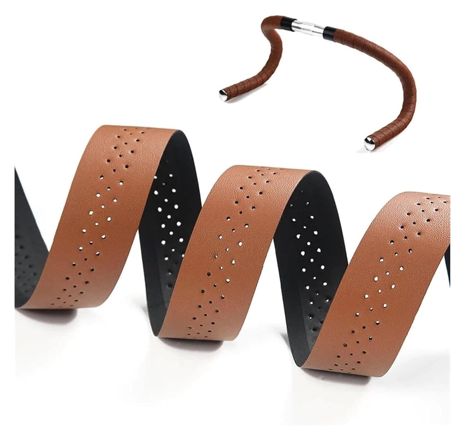 Handlebar Tape,Bike Handlebar Tape Cycling Bicycle Handlebar Tape Road Bike PU Leather Perforated Belt Breathable Soft Bike Handlebar Tape Fixed Gear Belt(A Style Red)