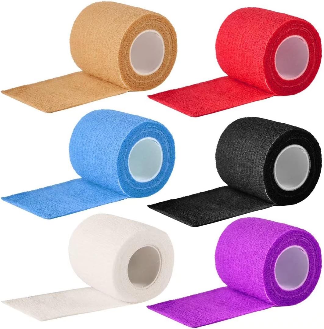 6 Rolls Tattoo Grip Cover Wrap - Disposable Self Cohesive Bandage Tape for Tattoo Machine Grip Accessories Kit (2", 6 Colors)