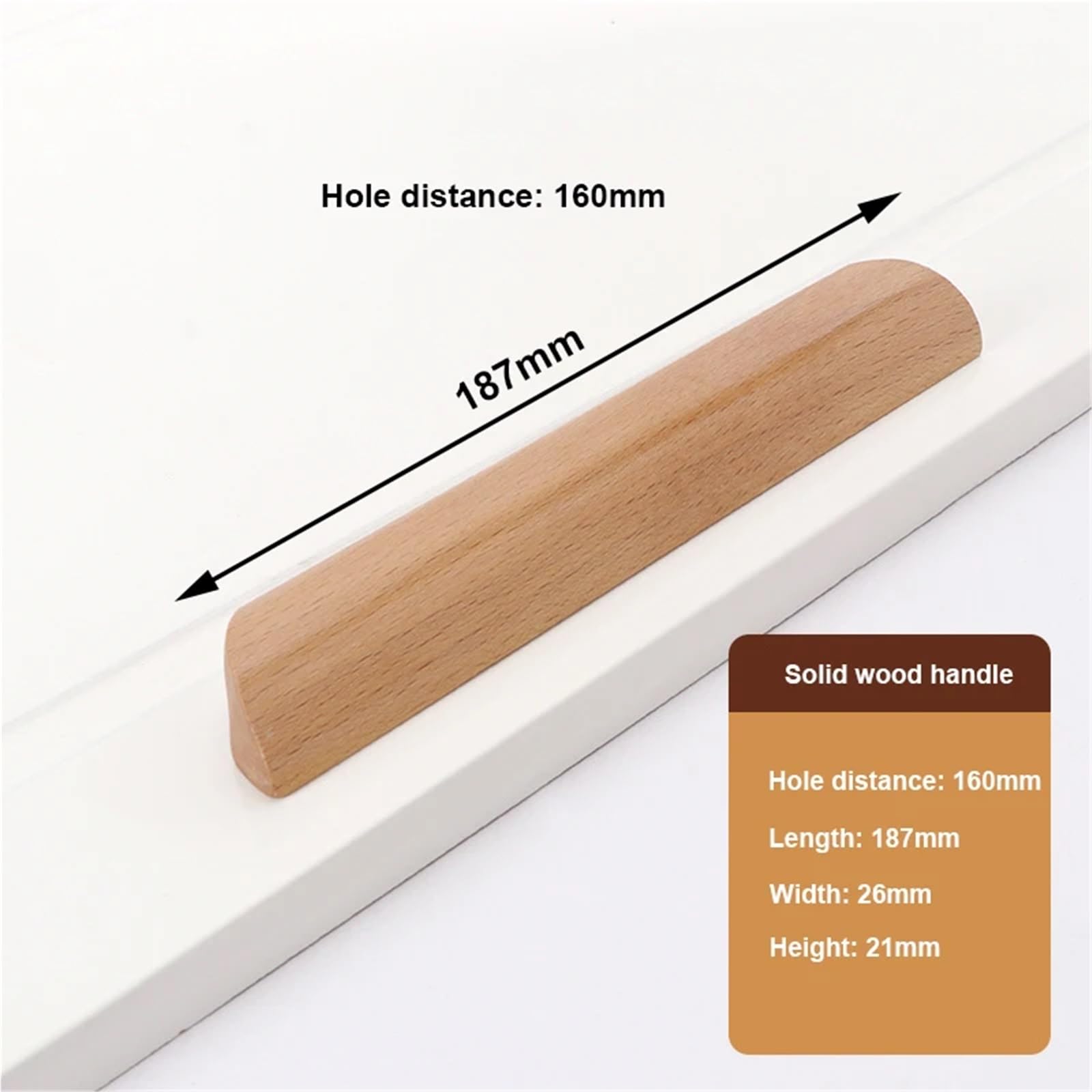 8 maniglie in legno per mobili, cassetti, armadietti, maniglie in legno massello, pomello per armadio (distanza foro 160 mm)
