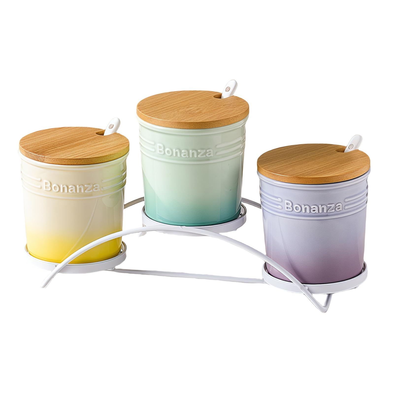 Sucrier avec couvercle et cuillère, lot de 3 pots de rangement, récipient à sucre, pot à sucre, sucrier (A)