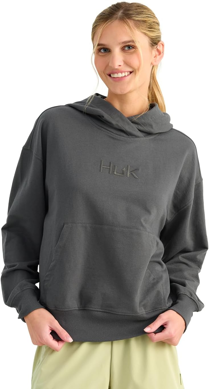 HUK Women's Edisto Terry Hoodie, Lightweight Terry Cloth Pullover, Casual Coastal Fishing Hoodie for Women