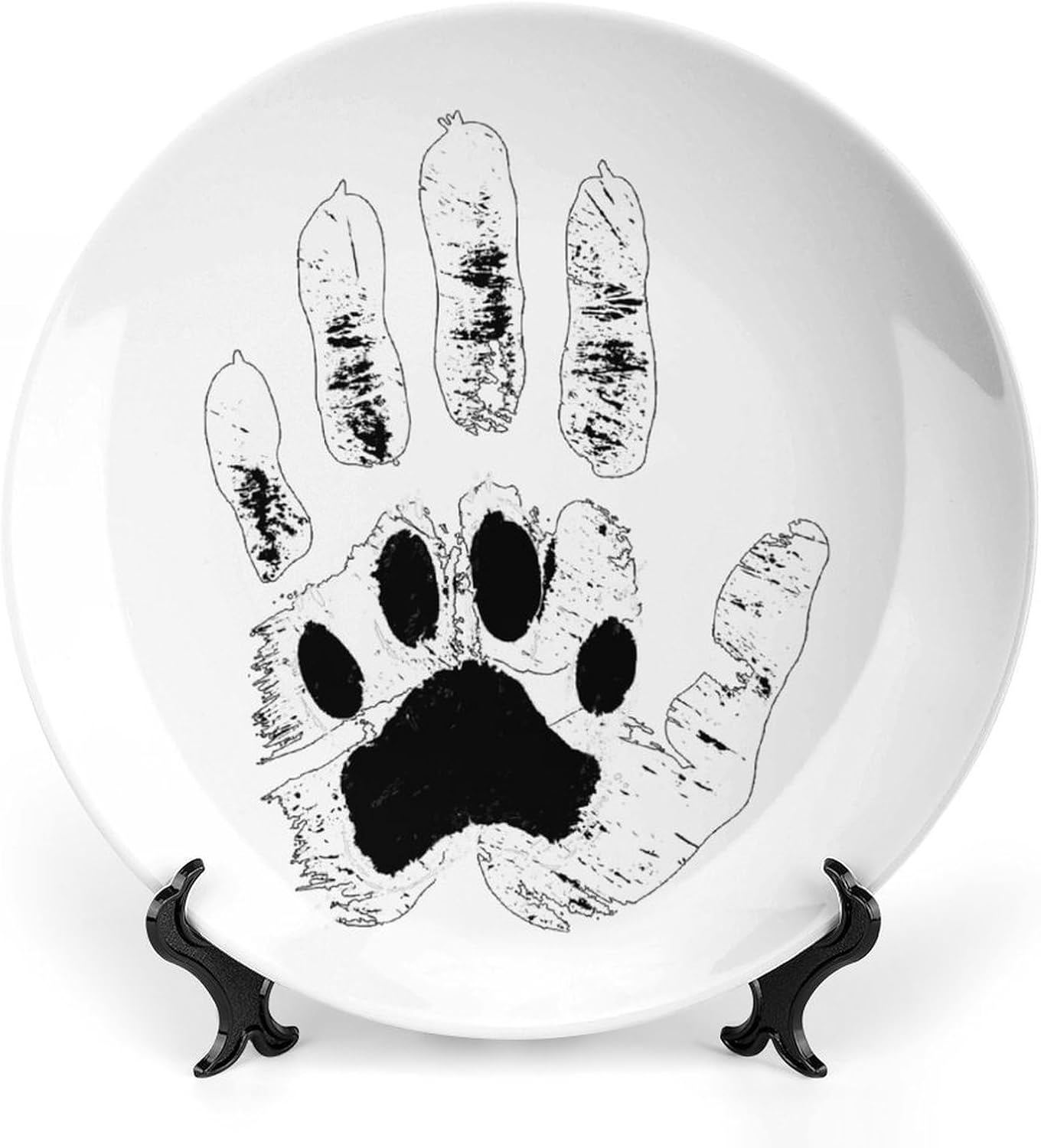 Pet Lovers Hand And Paw Decorative Plates for Display Ceramic Plate Tray with Stand Hanger Home Decor