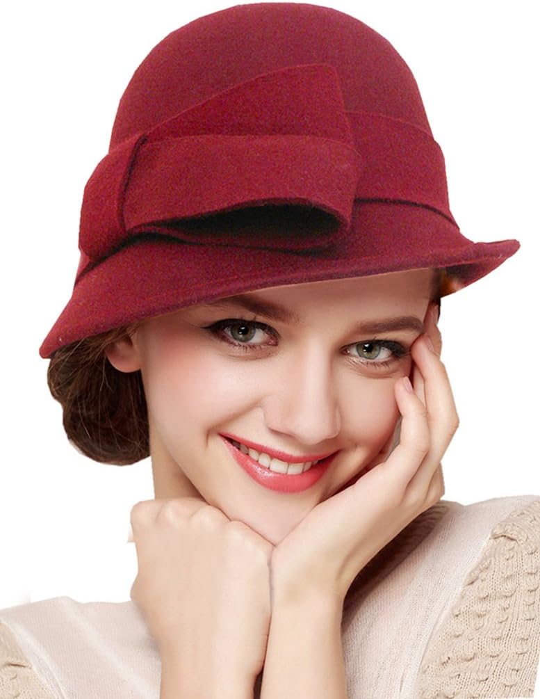 Bellady Women Solid Color Winter Hat 100% Wool Cloche Bucket with Bow Accent - Image 2