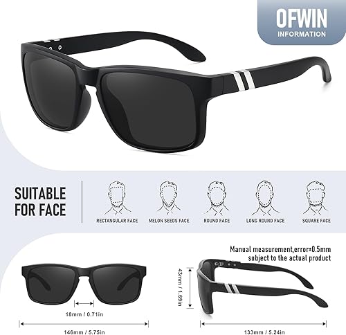 Miniatura 3 de Ofwin Gafas de sol polarizadas para hombre, protección UV400, deportes, ciclismo, conducción, pesca, gafas de sol