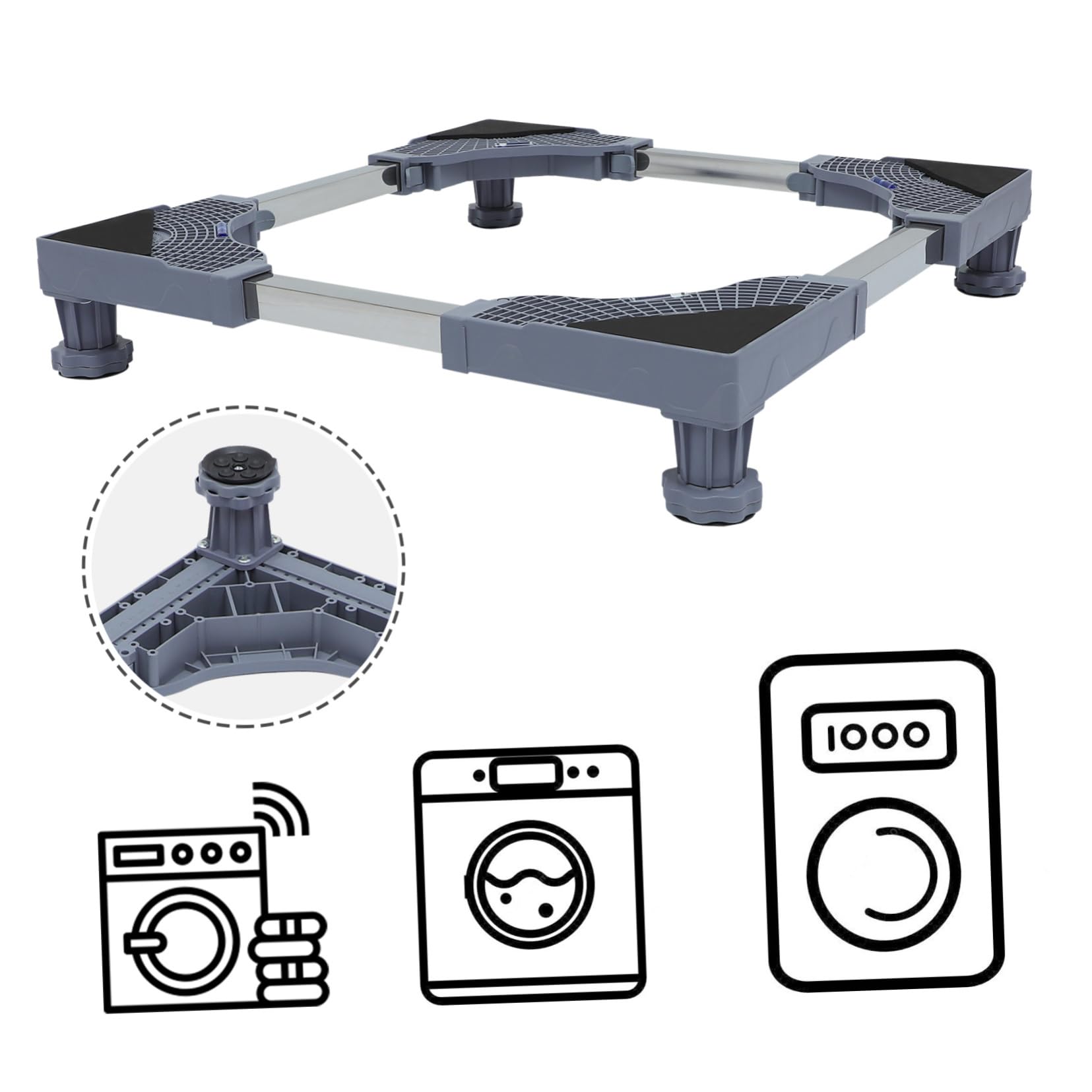 Base de Lavadora Móvil Ajustable de Plástico 4 Pies Resistentes | Ruedas Giratorias con Bloqueo 360°, para Muebles y Secadora, Desmontable y Estable