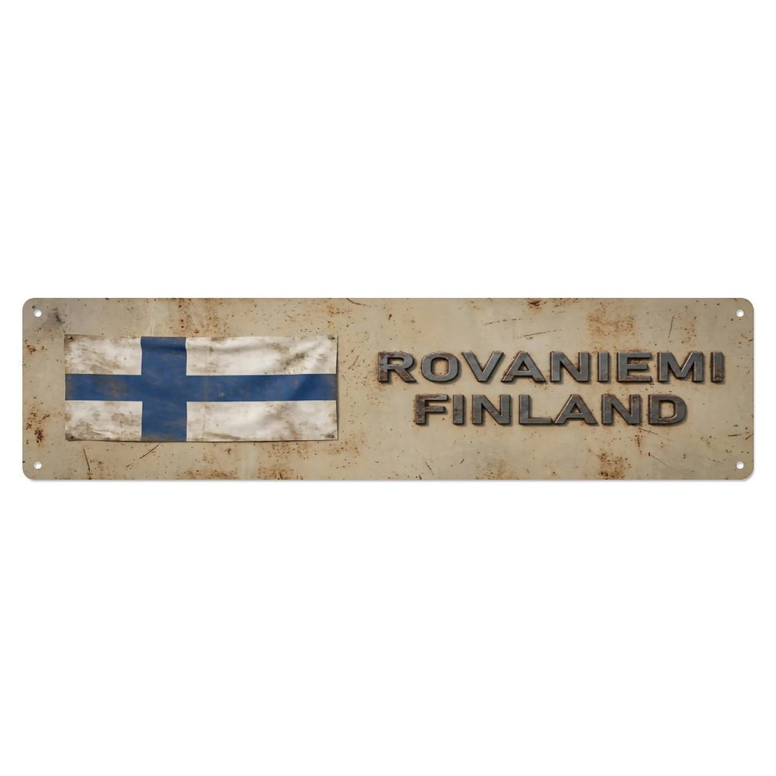 Vintage Rovaniemi Finland Flag Decor Rustic Travel Metal Tin Sign