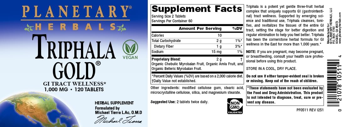 Planetary Herbals Triphala Gold 1000mg Extra Strength Ayurvedic - 120 Tablets - Image 5