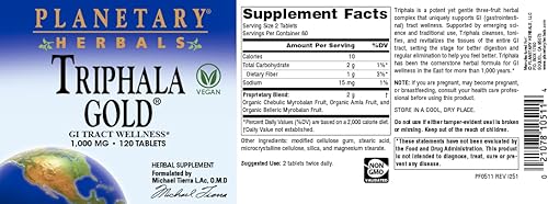 Miniatura 5 de Planetary Herbals Triphala Gold 1000mg Extra Strength Ayurvedic - 120 Tabletas