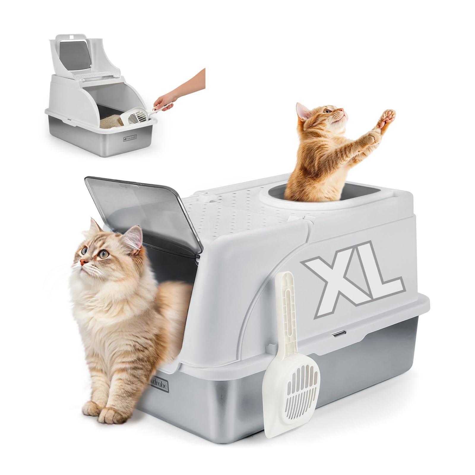 XL Stainless Steel Litter Box with Lid, Covered Top Entry Cat Litter Boxes, Extra Large Metal Enclosed Litter Box, Helps Reduce Odors, Leak-Resistant,