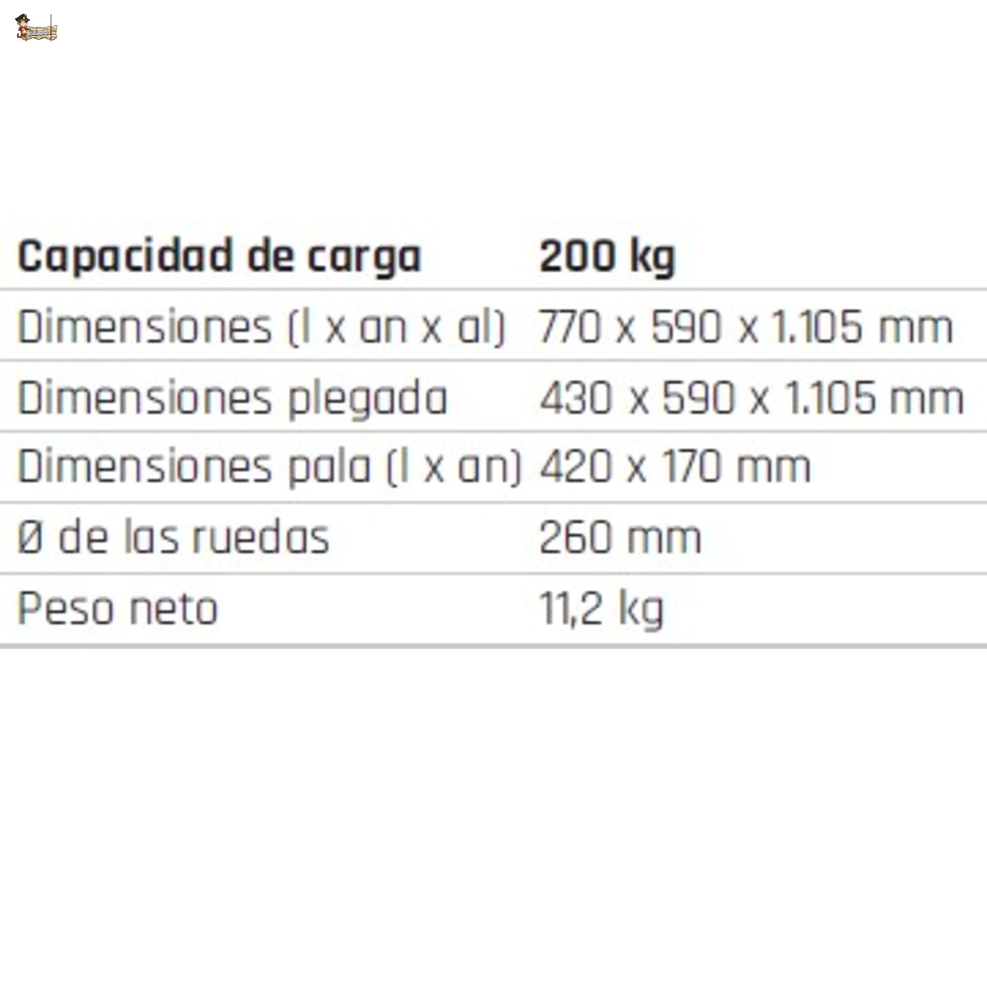BricoLoco Carretilla de Mano Plegable de Carga. hasta 200 kgs. Robusta y Resistente. Chásis de Acero. 4 Anchos Tubos. Pala abatible. Mango con protección Nudillos. Almacén, mudanza.