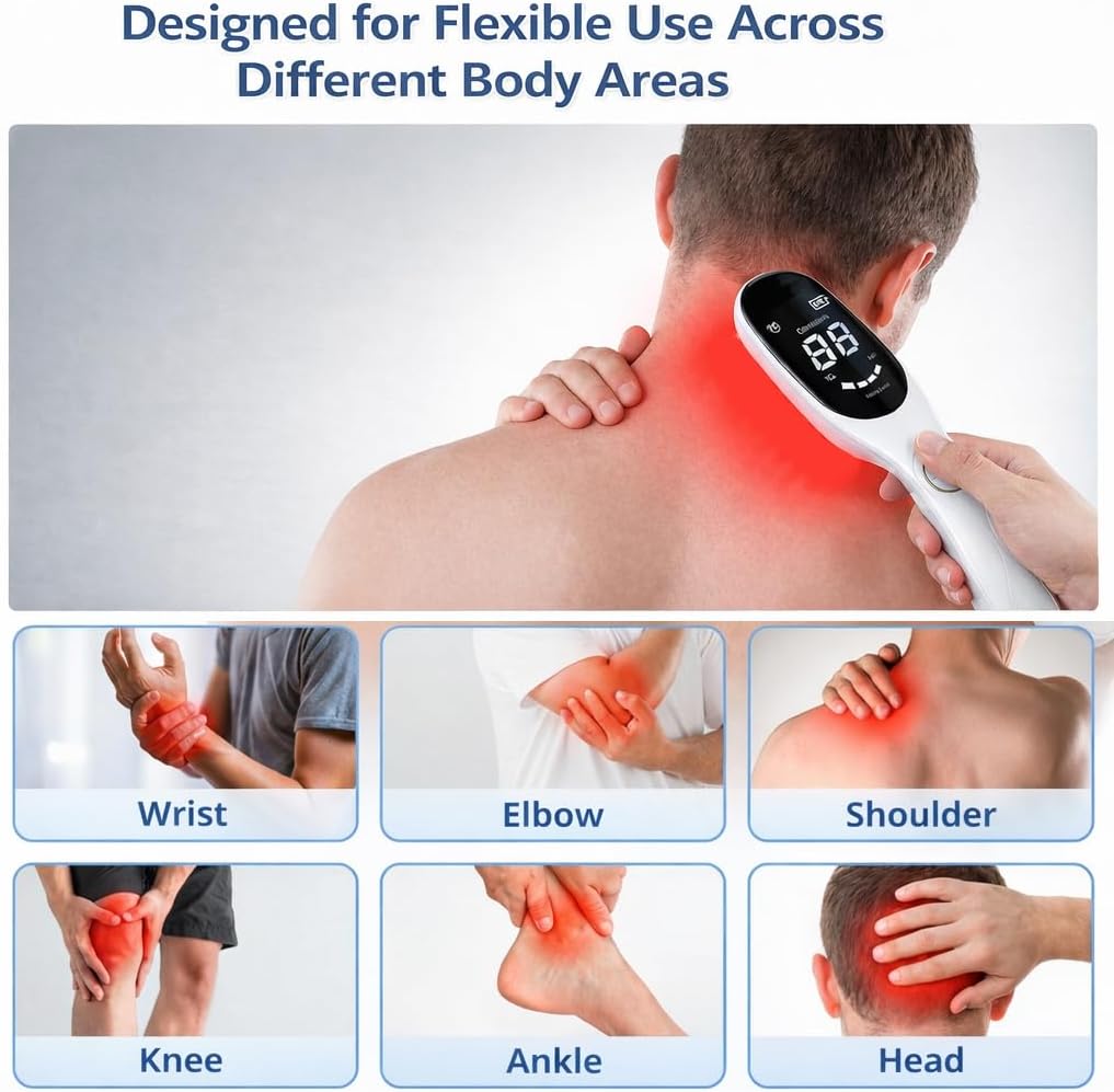 Cold Laser Therapy Device for Humans & Pets, Low Level Laser Therapy (LLLT) Wand with 808nm-Near-Infrared +650nm-Red-Light,4 Modes & 2 Timers, Portable for Joints, Back, Knee & Muscle with Stand