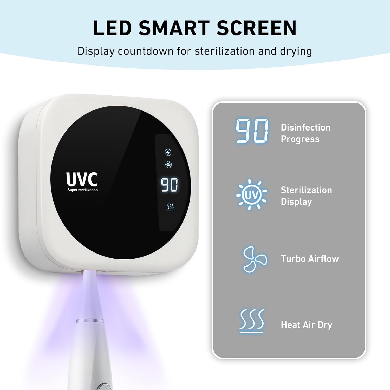 Travel Toothbrush Cleaning Case,Portable UV Toothbrush Cleaner with LED Screen,Smart Toothbrush Holder with Heating,Fan Drying and Mirror For Traveling or Business Trip & Fit All Toothbrushes - White - Image 4