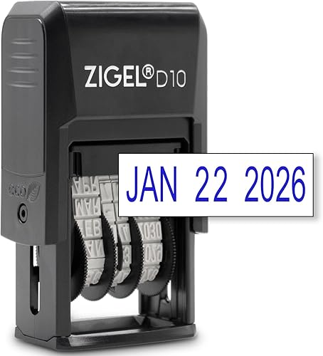ZIGEL D10 Office Date Stamp - Sello de fecha autoentintado - Azul