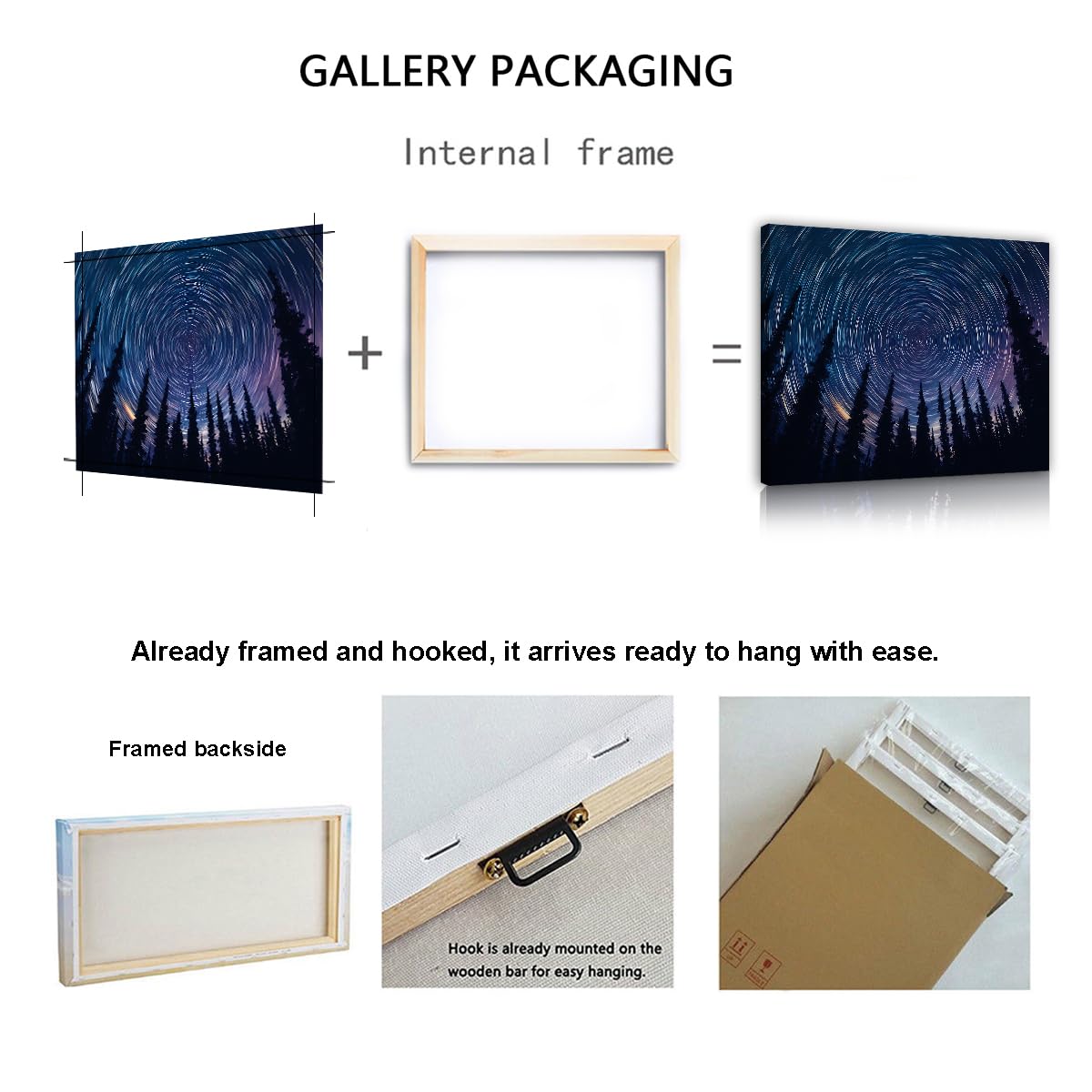 YUNART Star Trails Forest Trees Canvas Wall Art Natural Landscapes Photo Grawerowanie Home Office Mural Modern Modern Art Ready to Hang 55x82cm Inner Frame