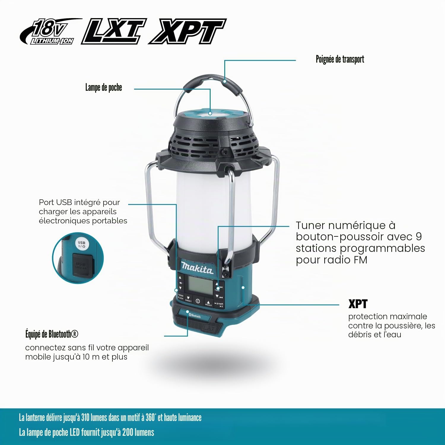 Radio torche 18 V LXT Bluetooth DMR057