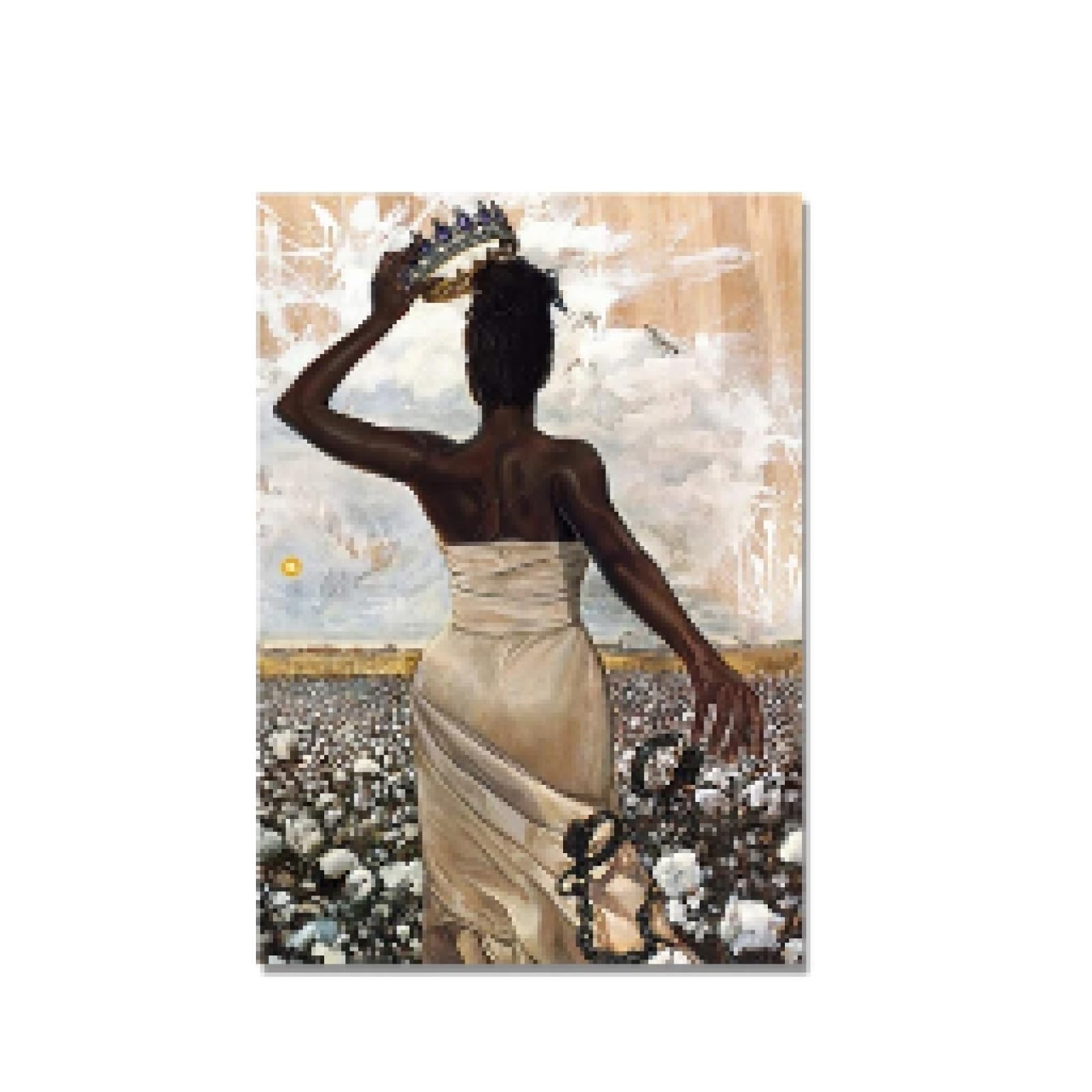 Pintura en lienzo con corona de reina africana, póster e impresiones de Freedom Women, imágenes de arte de pared nórdico, impresiones para sala de estar de 60 x 80 cm sin marco