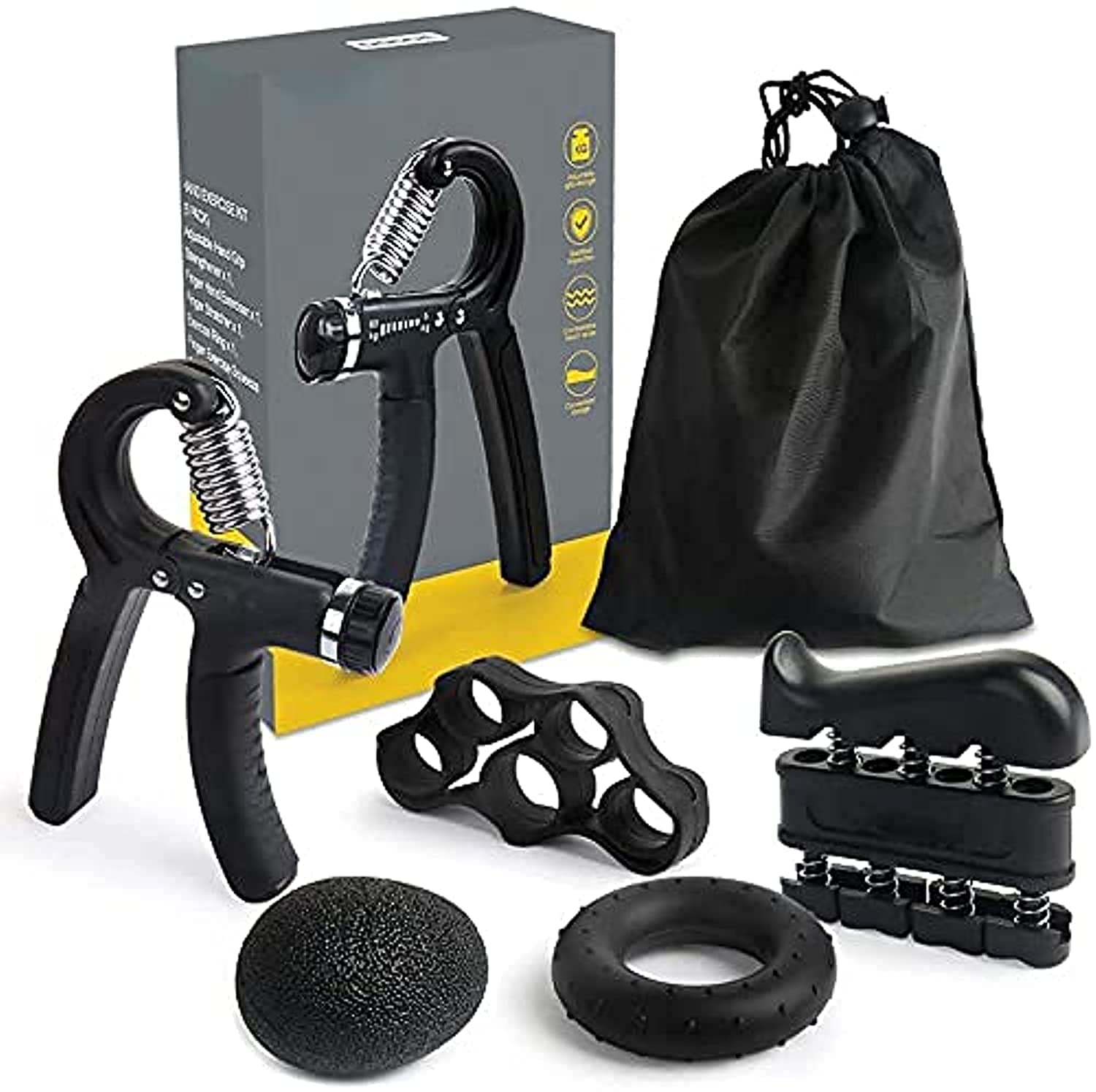 Adjustable Hand Grip Strengthener,Hand Exercise Kit(5 Pack),Finger Hand Exerciser,Finger Stretcher,Exercise Ring,Finger Exercise Squeeze Egg for Athletes, Musicians and Stressed People,Home Fitness