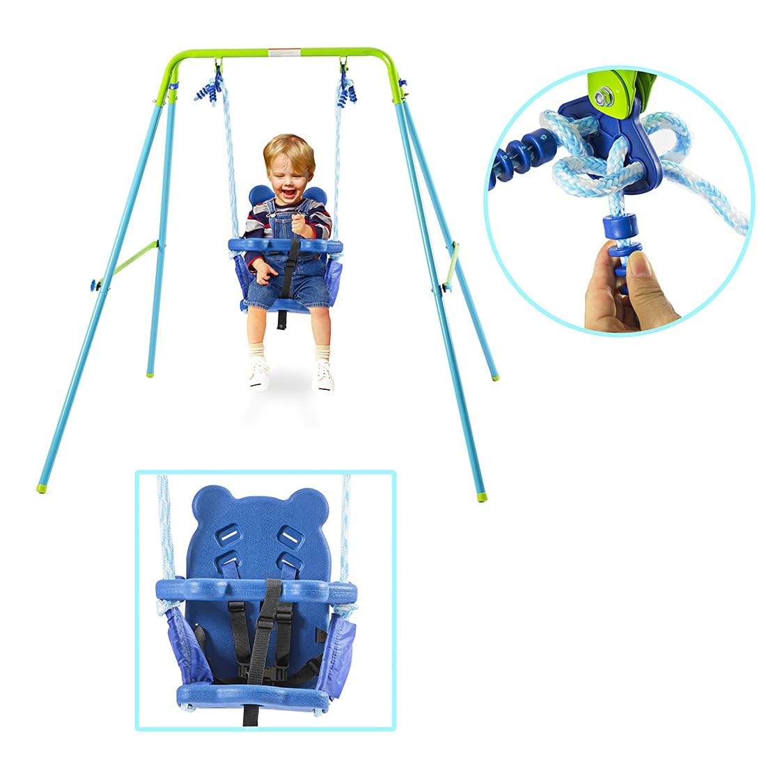 HLC Altalena per Bambini,Altalena da Giardino per Bambini Pieghevole，Altalena da Giardino Interno ed Esterno，Altalena Neonato，Adatto dai 9 ai 36 Mesi,135x135x122cm