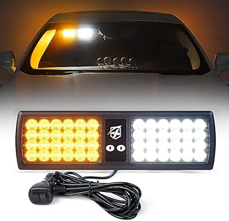 Xprite White Amber 48LED Visor Strobe Flashing Lights Interior Windshield Sunshield Hazard Warning Lights for Law Enforcement Emergency Vehicles Trucks