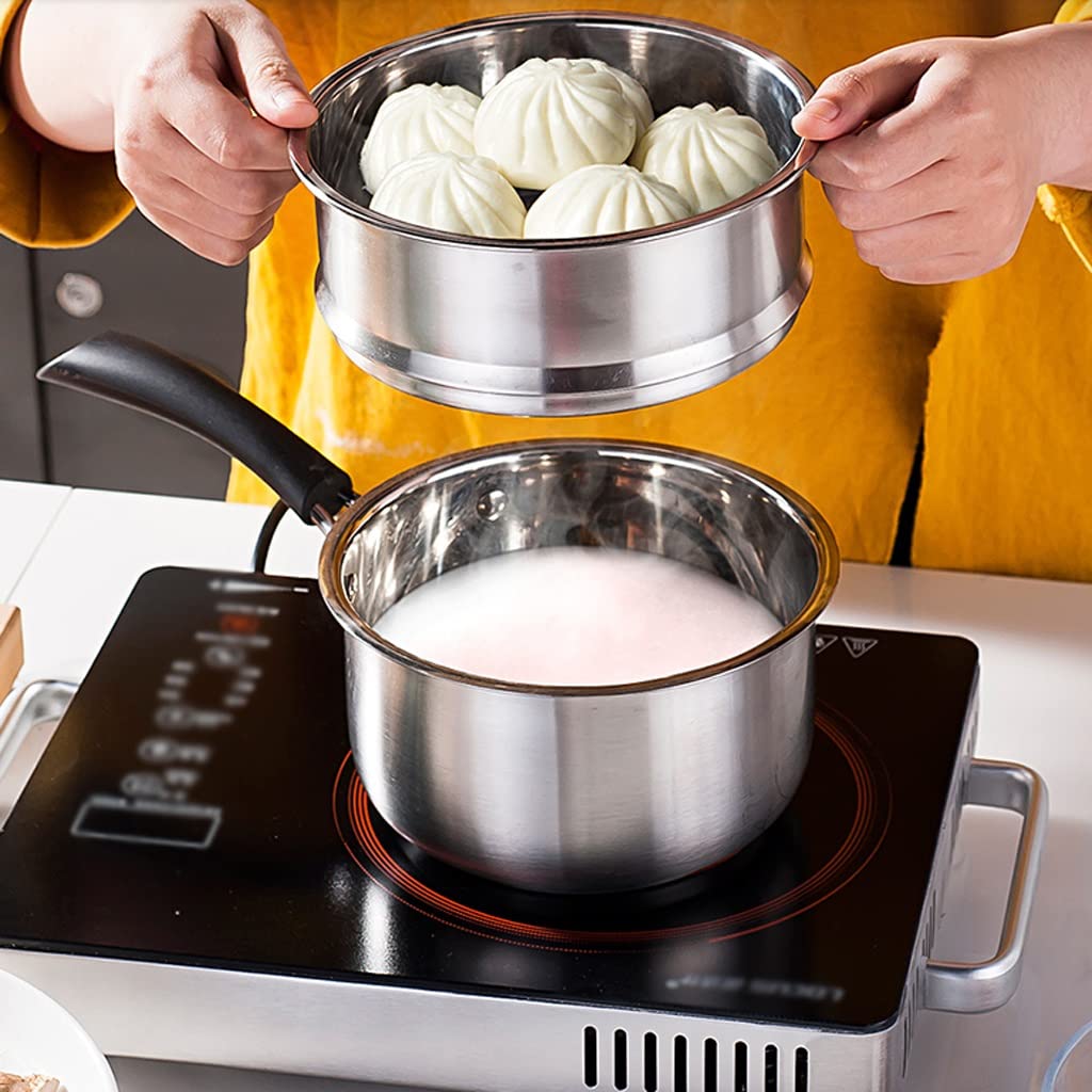 Rondel Z Pokrywką Rondel ze stali nierdzewnej szklaną pokrywką, garnek do gotowania sos nierdzewny z okładką sosu naczyń Sprzęt Kuchenny(With steamer,18cm)