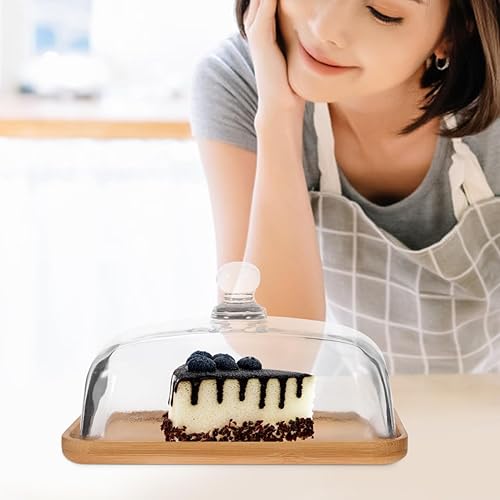 Miniatura 9 de Tofficu Cúpula de postre de vidrio con base, cúpula transparente para pasteles con bandeja, bandeja de cúpula de vidrio de madera, juego de platos