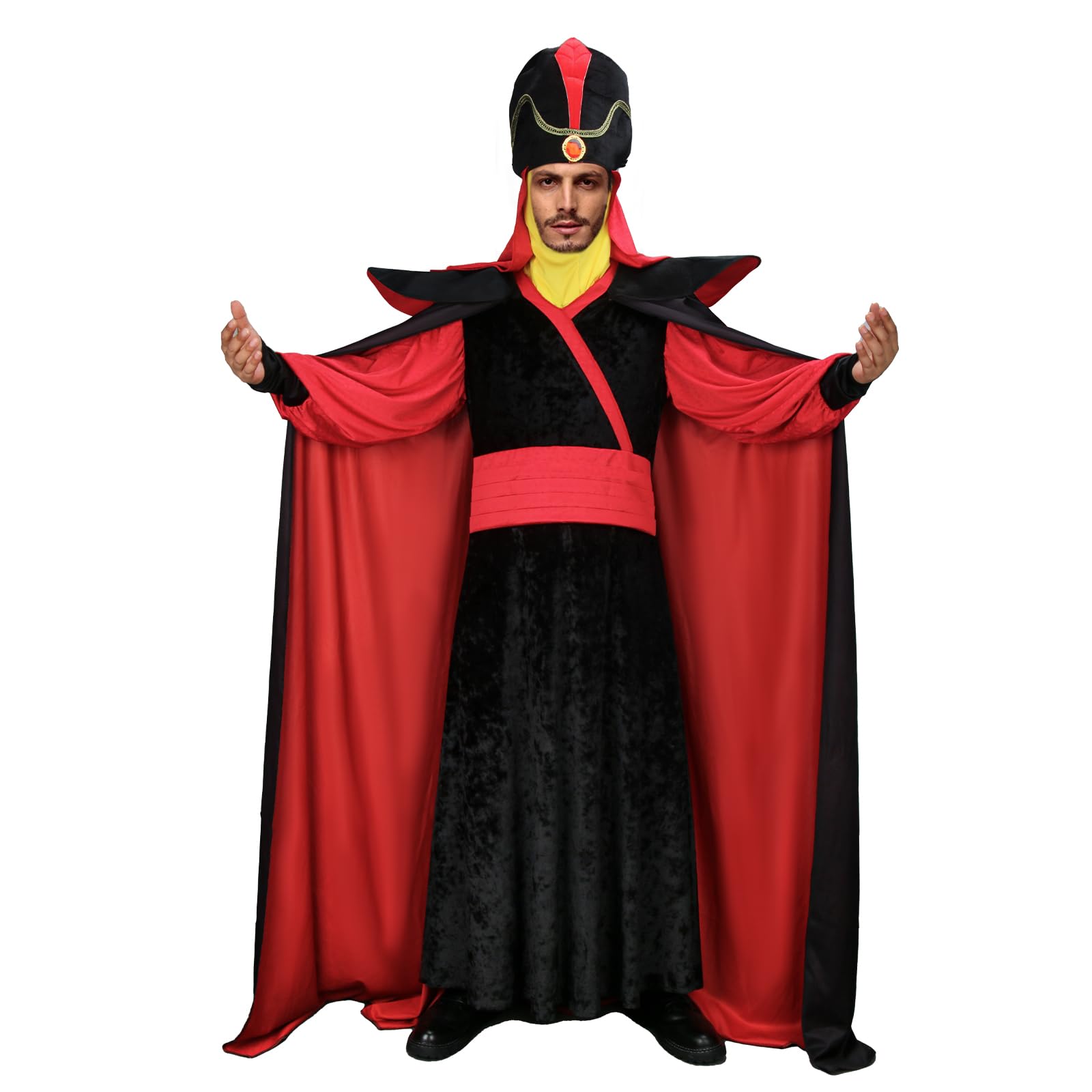 LIKUNGOU Adulto Jafar Cosplay Disfraz de Villano Árabe Túnica Capa Turbante Accesorios para Hombres Halloween Carnaval Fiesta Traje