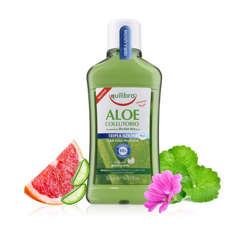equilibra Igiene Dentale, Aloe Collutorio Multiattivo, Collutorio a Base di Aloe Vera dal Delicato Gusto Menta, Xilitolo e Mentolo per un Alito Fresco, Aiuta a Proteggere da Carie e Tartaro, 500 ml