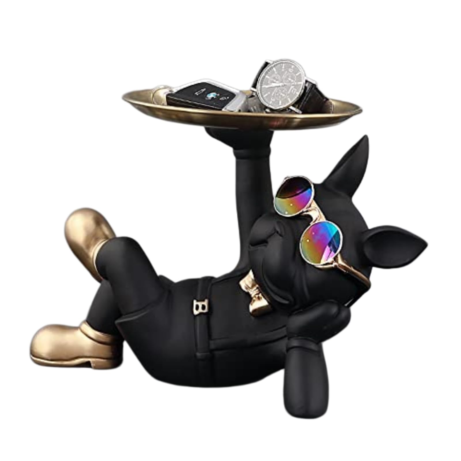 YXCQHZM French Bulldog Figurine Cool Bulldog Statue Multifunctional Desktop Decoration Fruit Bowl Gift Suitable for Home, Living Room, Office (black B)