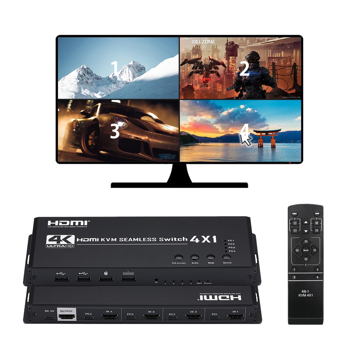ENBUER 4K HDMI KVM 画面分割器 4入力1出力 Amazon | 4K HDMI KVM 画面分割器 4入力1出力 HDMI KVM 画面分割